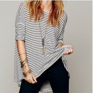 We the Free People Striped Oversized Boxy Lagenlook Linen Striped Tunic Top XS/S